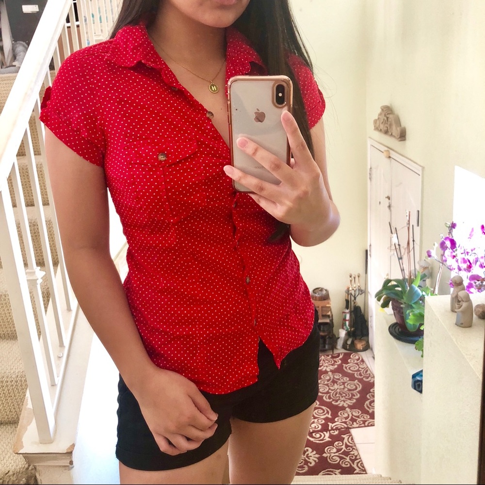 🏮Polka Dot Red Button Down